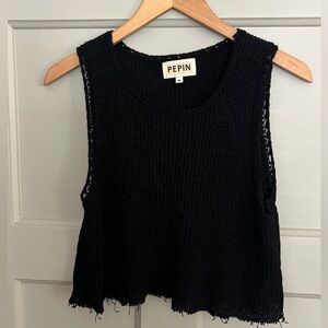Anthropologie Pepin Knit Sweater Tank Top With Frayed Edges In Black Medium M